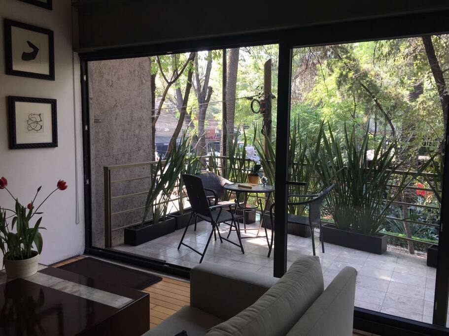Balcony with breakfast table