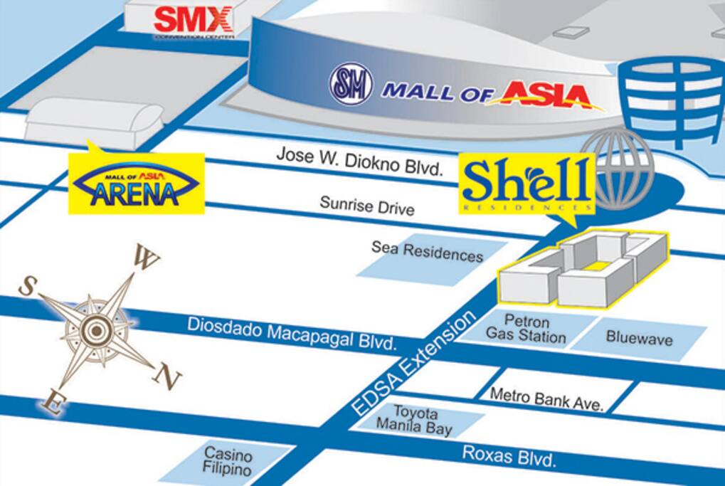 Just in Front of the Biggest Mall in the Philippines. Where you can find all your needs..