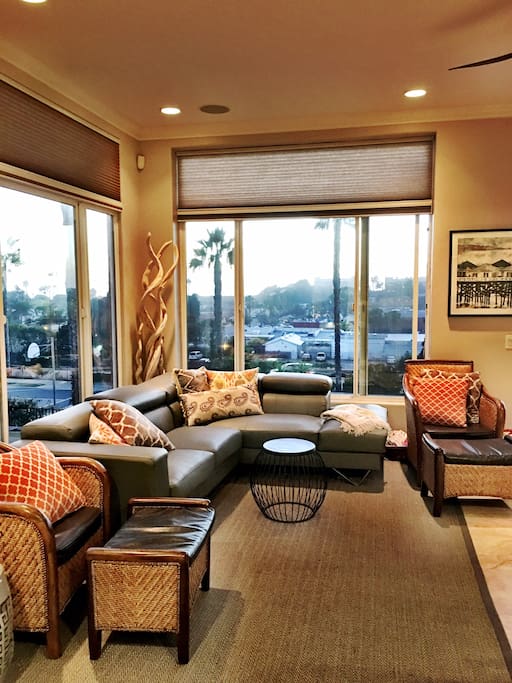 The main floor living room has ocean views and is a great gathering place.
