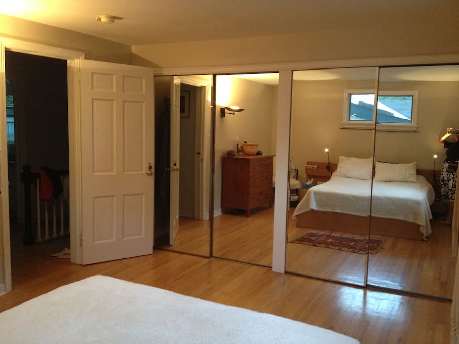 The bedroom has ample closets.