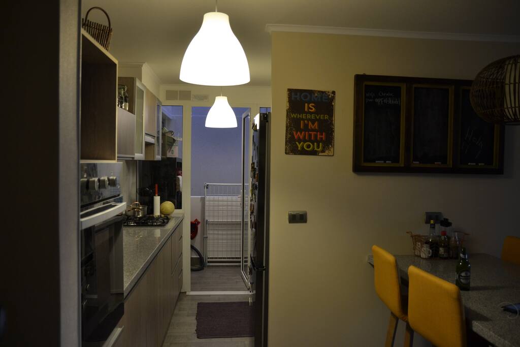 Dining table and kitchen