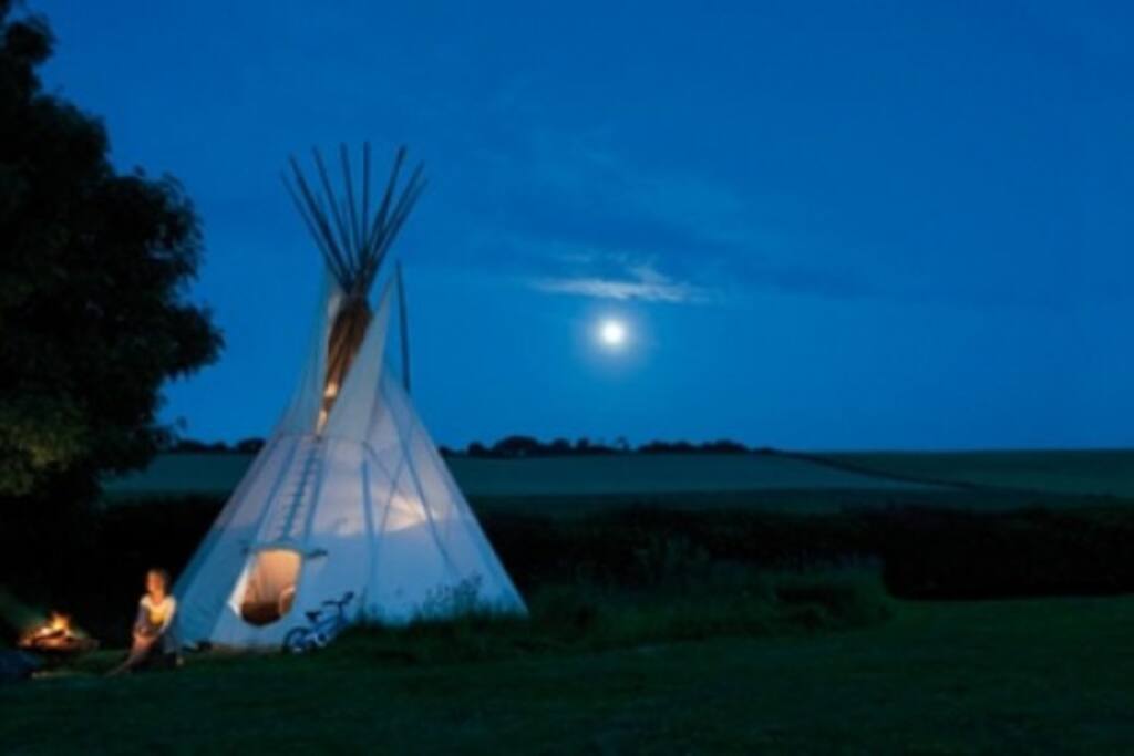 Enjoy camping in the moonlight and watching the stars by a camp fire