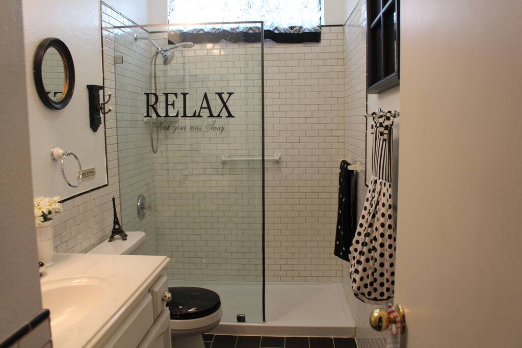roomy walk-in shower