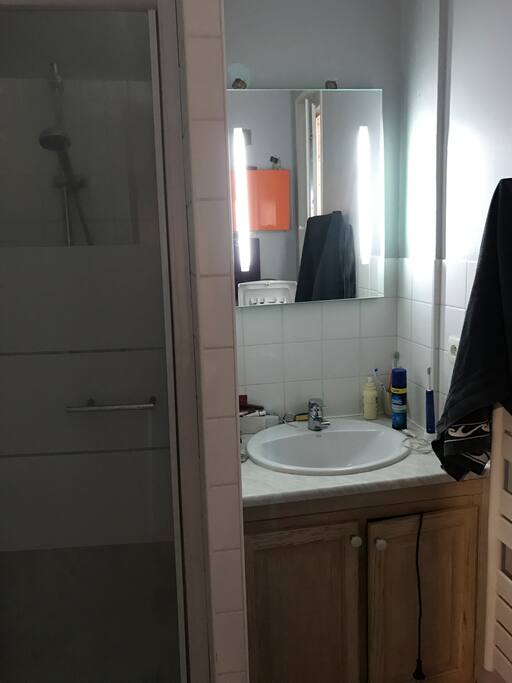 Salle de douche avec lave linge
