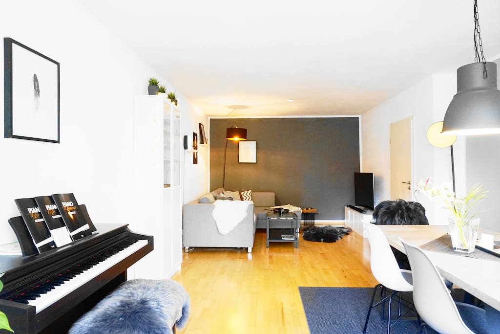 The openly designed living area is bright and roomy.