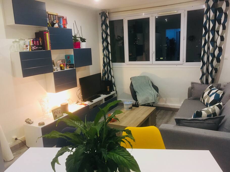 Le salon est très agréable et lumineux en journée