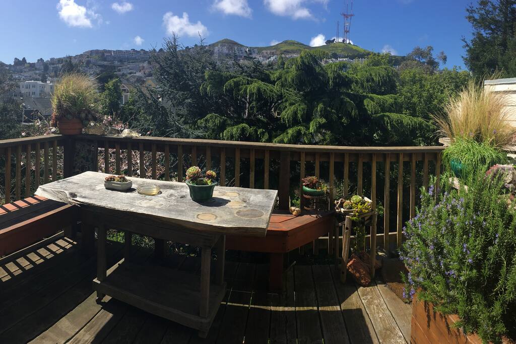 Outdoor Deck with herb garden, Meyer Lemon, and Large 27" Weber Gill.