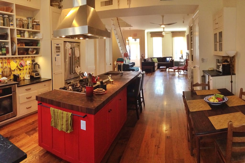 Parlor floor — Open plan cook's kitchen and living room.