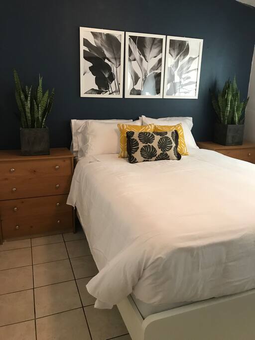 Queen bedroom with ample drawer space.
