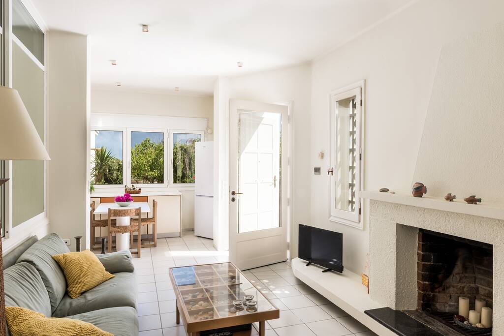 Living room with a fireplace