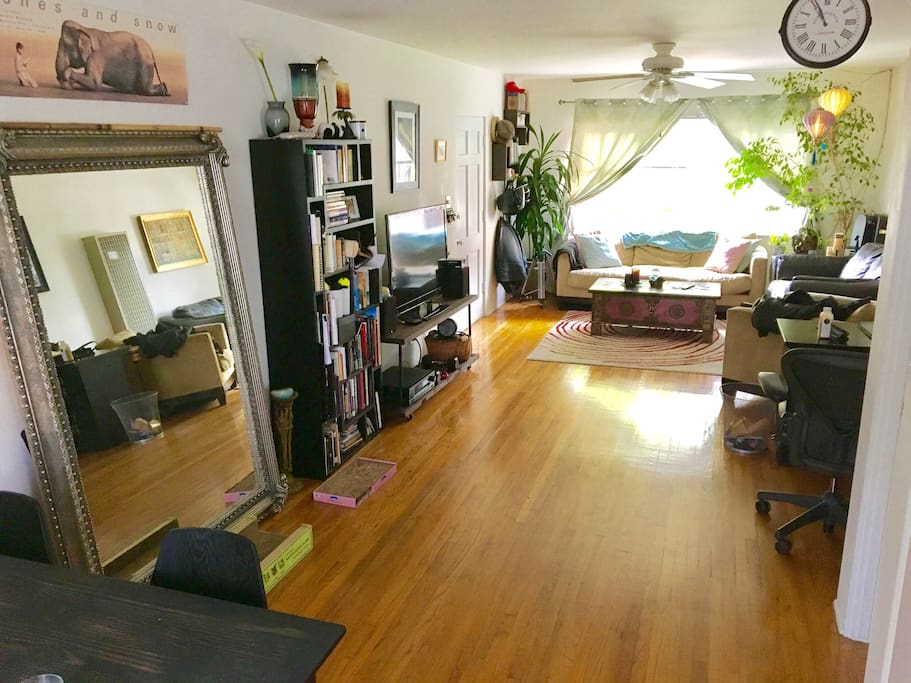 Common Area with Large Mirror and many books