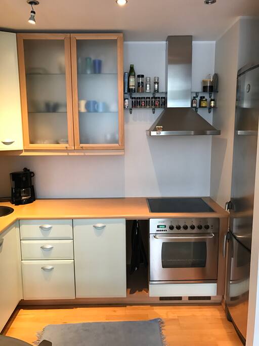 Clean, fully equipped kitchen with needed kitchen appliances