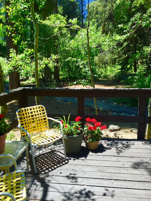 Comfortable deck with seating, this is the view from the front door.
