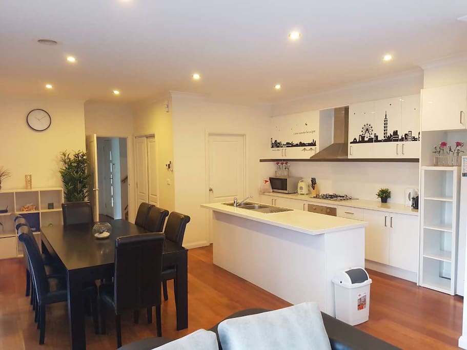 Open kitchen with dining area