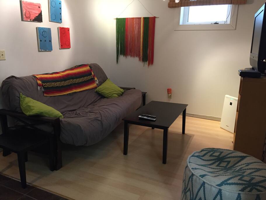 Living room with a very comfortable futon, incase of kids or a snorer. Cable TV!
