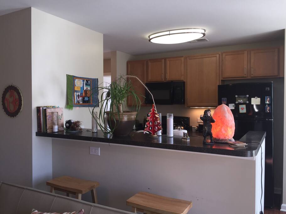 Kitchen, breakfast bar, and bar stools