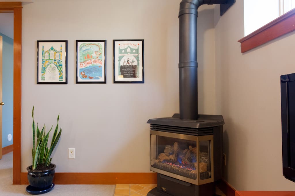 Keep things cozy with the gas fireplace.