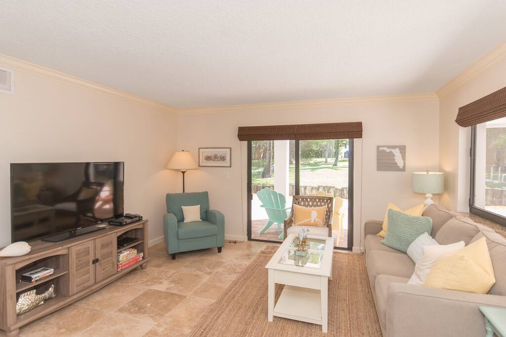 Updated Living room with access to covered porch