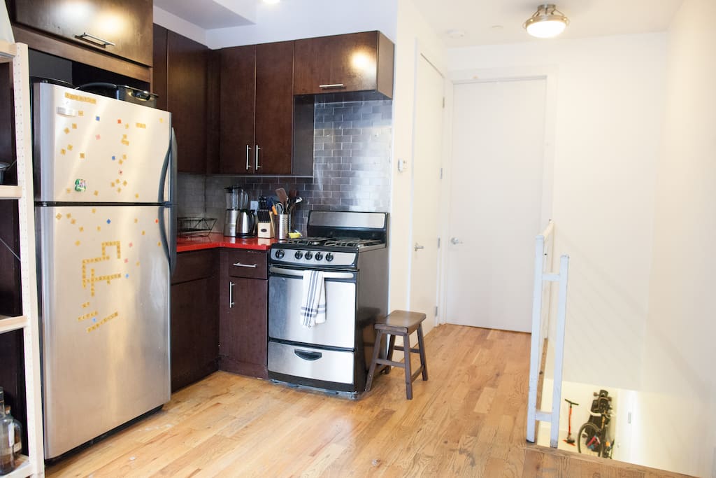 We have a stocked kitchen. Feel free to use our spices, pots, pans, etc. if you want to cook.