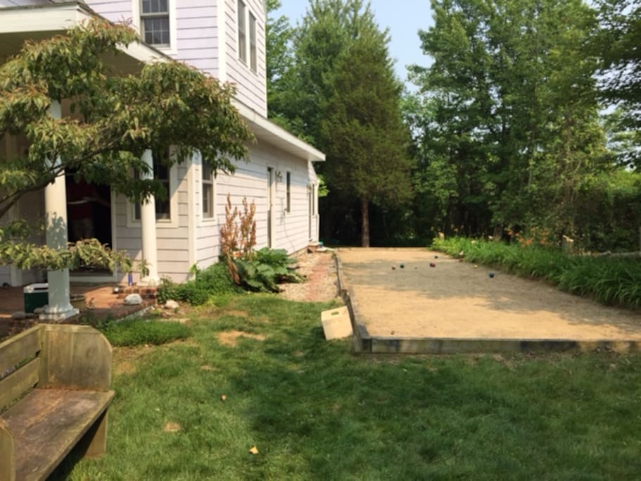 Bocce Ball court and outdoor shower