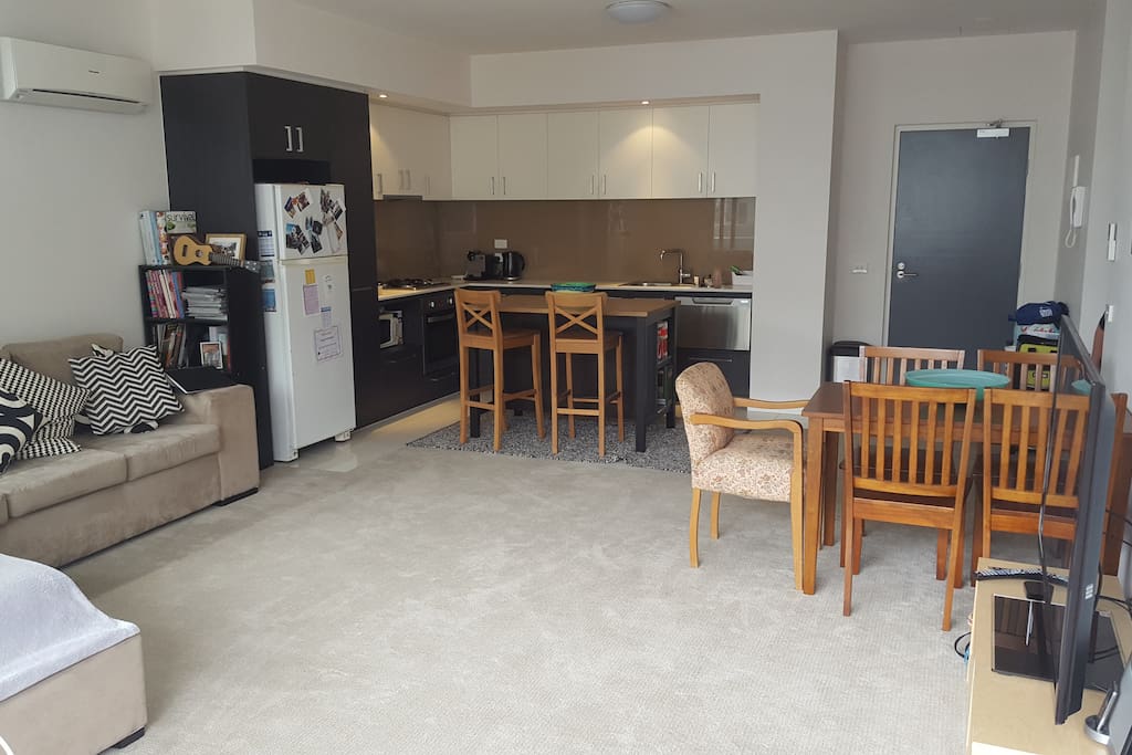 Open plan kitchen, living & dining.
