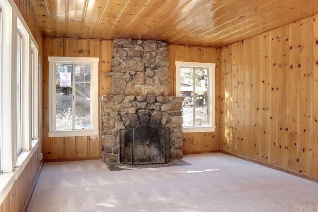 living room and fireplace