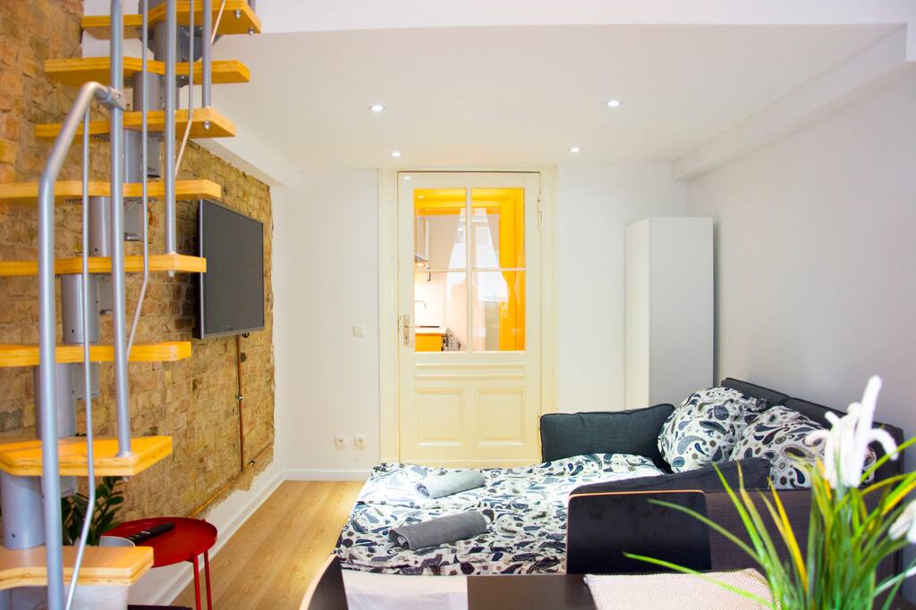 living room with sleeping couch