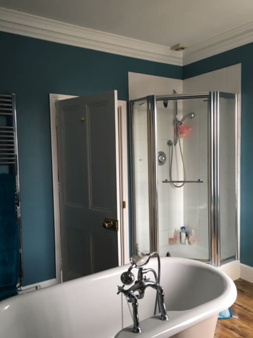 Bathroom with bath and shower