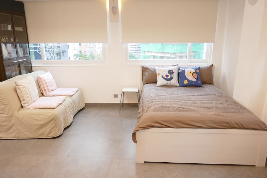 a double sized bed
a double sized sofa-bed