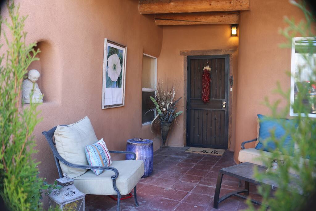 Keyless entry through covered portal.