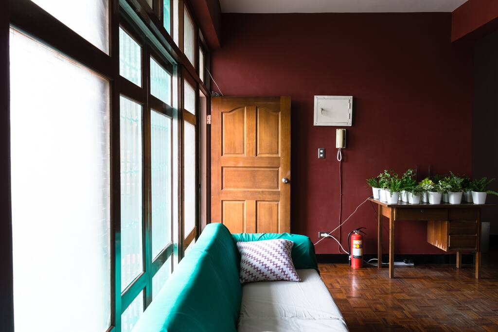Living room with Co-working studio space shared with art enthusiasts.
