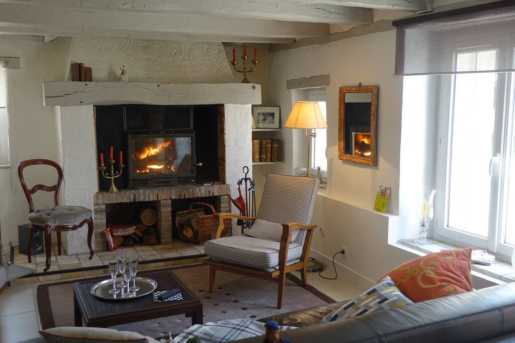 salon et sa cheminée