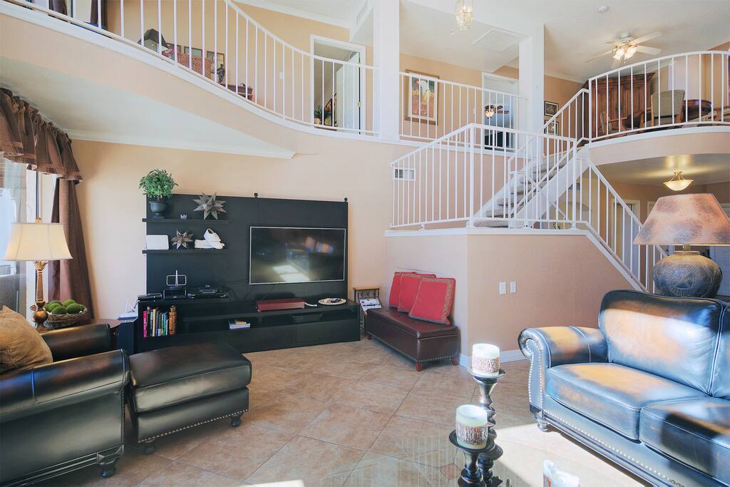 Cozy up in the living room to watch the flat screen TV. You can also stream on your own devices with the complimentary Wi-Fi.