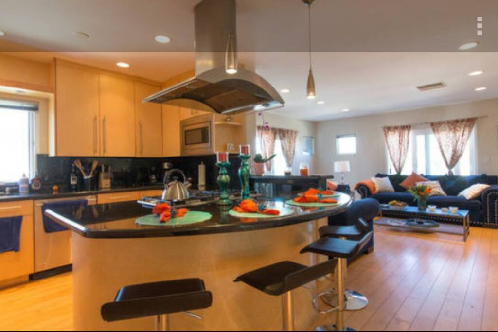This is the kitchen. It is nice and modern.
