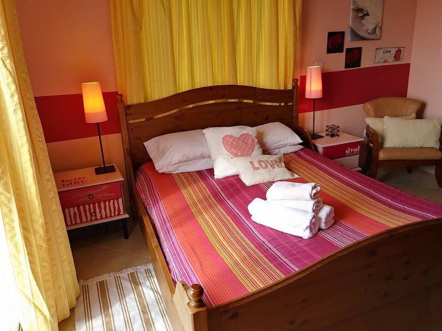 Savas Holiday Home bedroom 1. Double bed, veranda with panoramic views, big closet , aircondition and private bathroom.