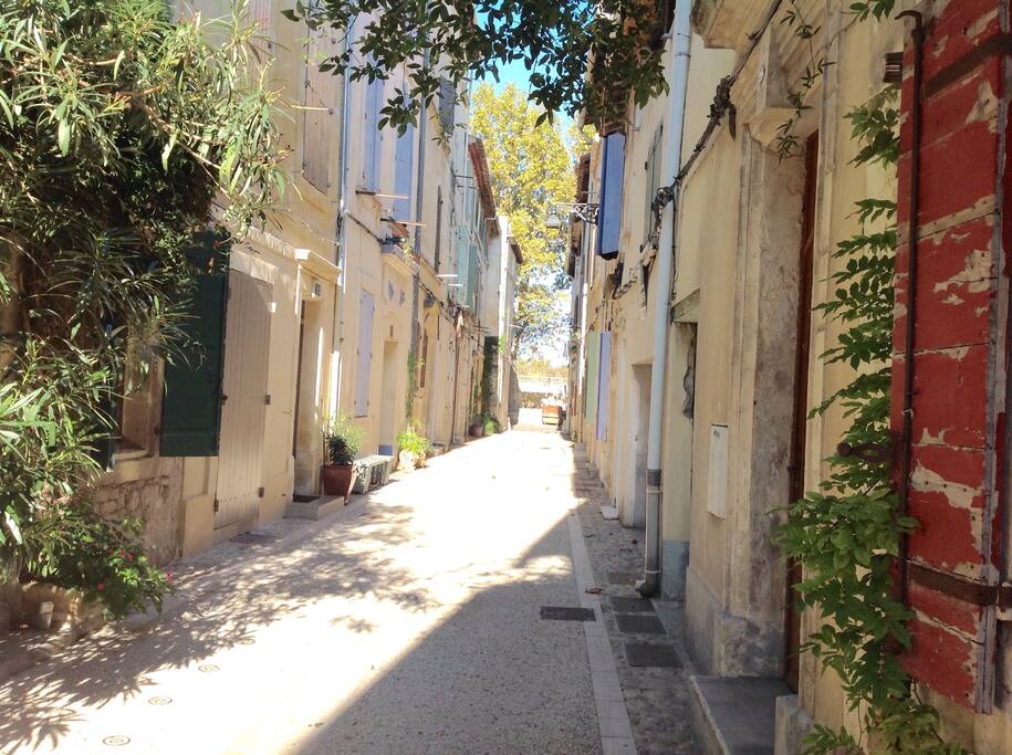 La rue Genive,piétonne et pavée.Au bout de la rue,le Rhone.