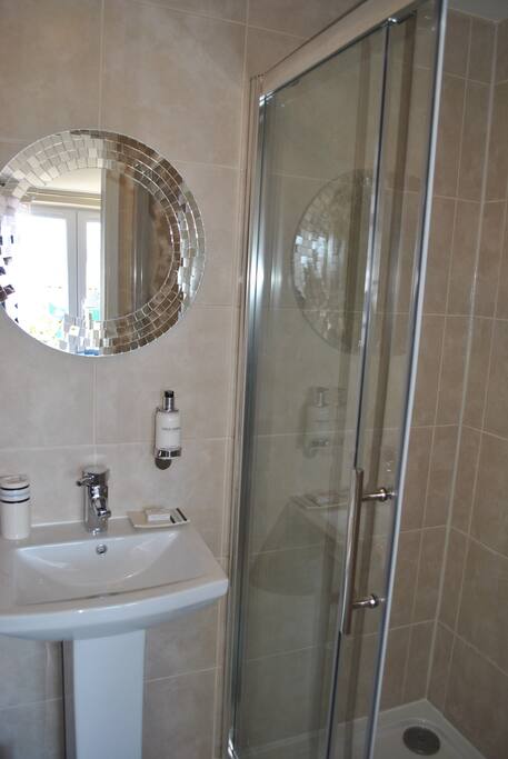 Large shower with amneties