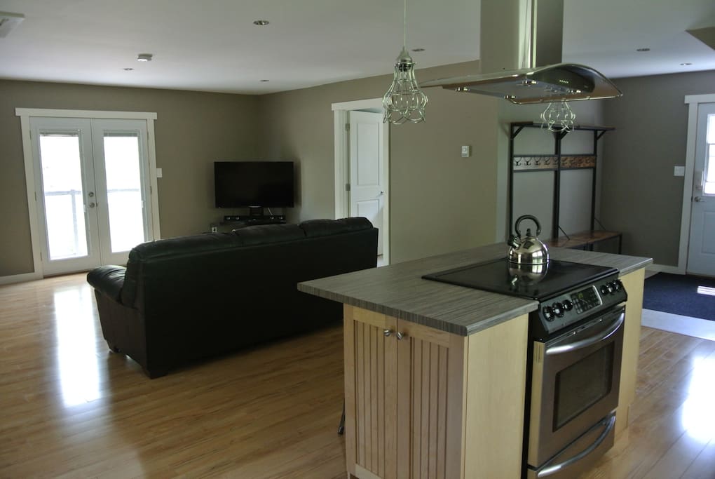 Fold out couch into double bed for extra guests. French door access to a quaint private balcony. Flat screen TV with Bell satellite for those few minutes of down time.