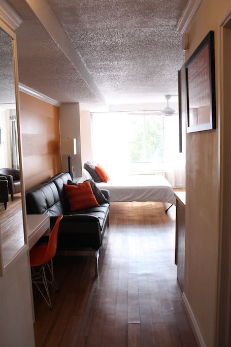 This convenient condo has a beautiful view of Clement Hall across the street.