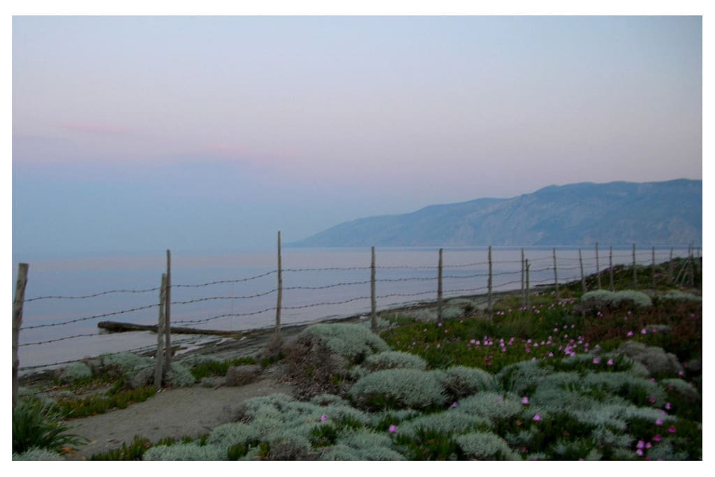 Vina Beach. View of Mount Kochylas. Spring Sunset Colors.