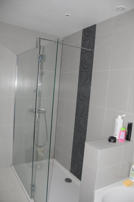salle de bain avec douche et baignoire séparée
