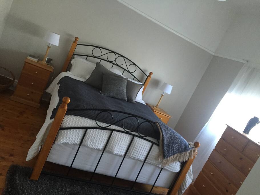 Queen Bedroom Private, includes large robes, linen, electric blanket, cooling vents.