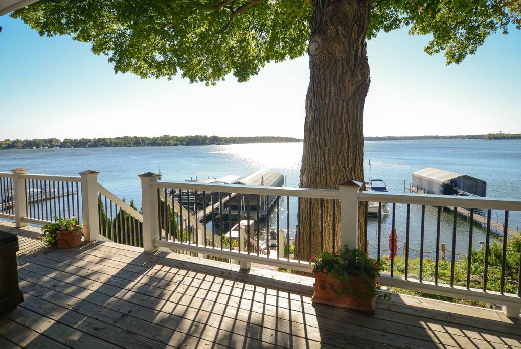 Large entertainment deck overlooking Lake Minnetonka