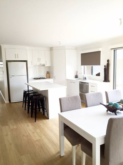 Open plan kitchen, dining and lounge