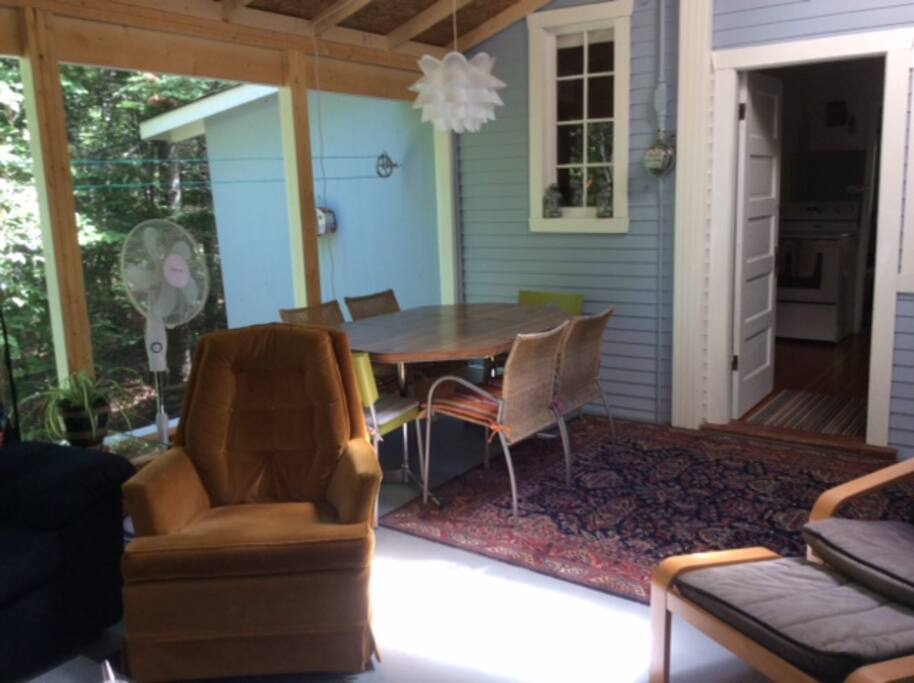 Veranda includes a large Veranda includes a large seating area (2 couches & 4 chaired) and a dining table with room for 6-8 people.