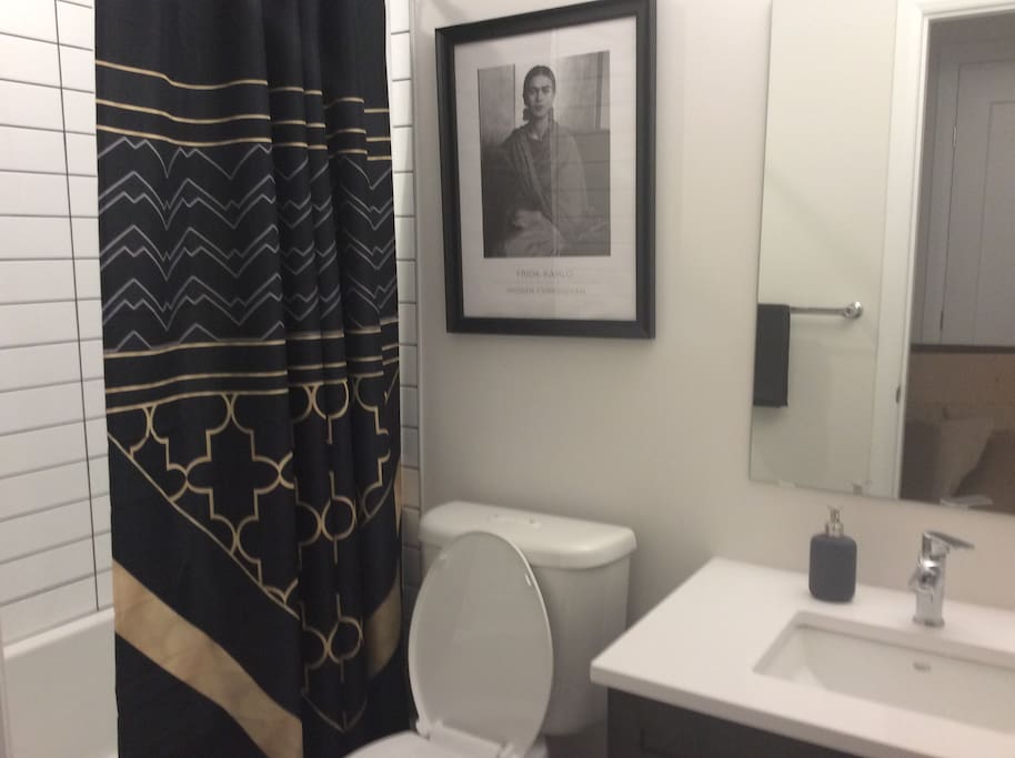 The bathroom is right next to the bedroom, on the other side from the hallway for privacy. This is for guests only.