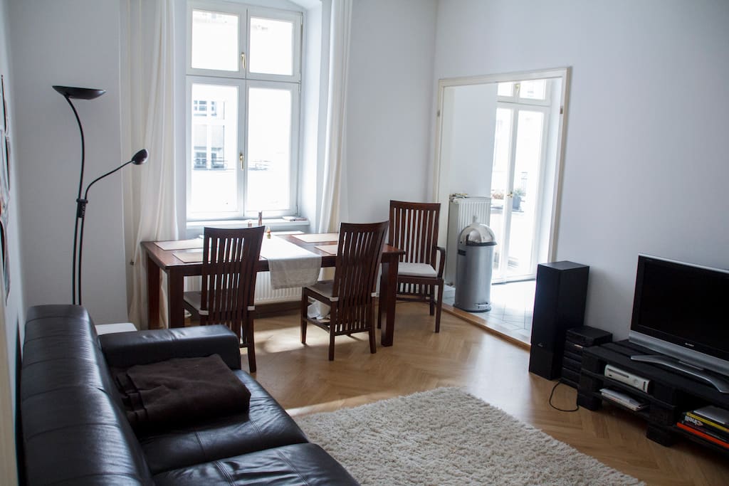living room with an open kitchen