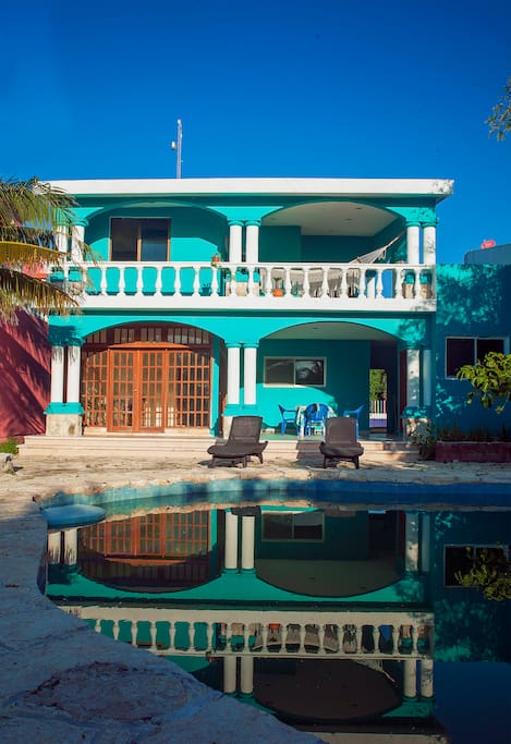 View of our charming casa azul from the backyard.