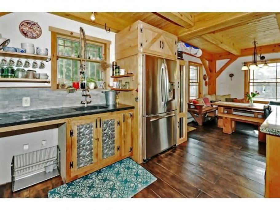 View from kitchen to built in table
