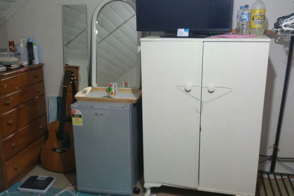 fridge and wardrobe in bedroom